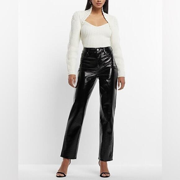 NWT Super High Waisted Faux Patent Leather Modern Straight Pant Size 8R - Picture 2 of 11